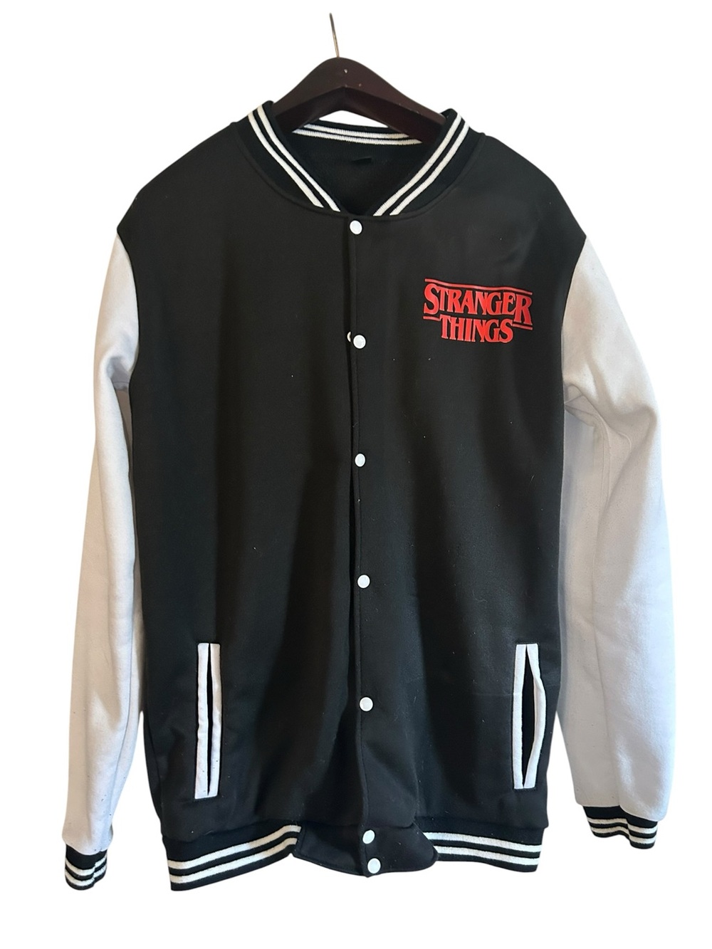 Stranger Things Black & White Varsity Jacket